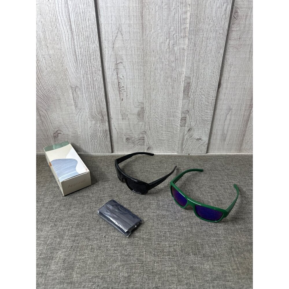 Green Polarized & Black Sports Sunglasses UV Protection Lightweight Design 2 pk